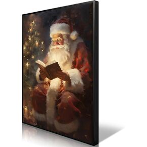 Vintage Christmas Pine Tree Canvas Wall Art Light Up Christmas Tree Painting Poster, Winter Snowy Poster, Muted Neutral Rustic FarmHouse Winter Picture Prints for Wall Decor 12x16in Unframed