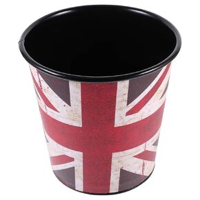 TEHAUX Vintage Leather Trash Can, British Style Trash Can Small Trash Can Decorative Garbage Can Union Jack Garbage Can Round Garbage Container Bin for Bathroom Bedroom Office