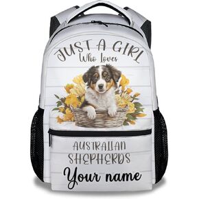 Australian Shepherd School Backpack for Kids, 16 Inch Yellow Dog Backpacks for Girls Boys, Cute, Durable, Lightweight, Large Capacity Bookbag for Travel