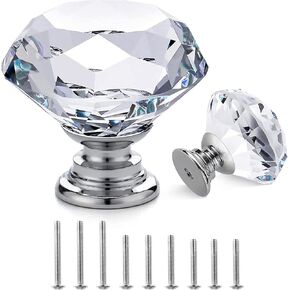 GoodtoU 12p Crystal Knobs Glass Drawer Knobs Dresser Knobs 30mm Diamond Knobs Pull and Knobs Crystal Knobs for Dresser and Drawers, Kitchen, Bathroom Cabinet