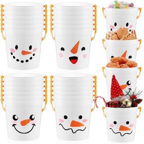 meekoo 12 Pack Christmas Plastic Buckets with Handles 4.69 x 3.78 x 4.8 inch Christmas Snowman Buckets for Gifts Cute Xmas Candy Pails Home Toy Baskets for Christmas Holiday Party Favors Supplies