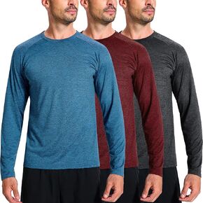 3 Pack Men's Dry Fit Quick Dry Performance Long Sleeve Shirts Workout Running Gym Sun Protection Crew Tees Tshirts