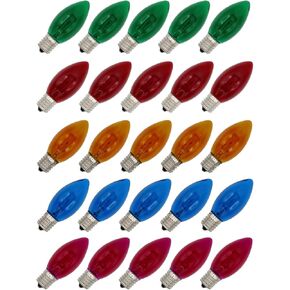 Creative Hobbies Box of 25 Random Blinking C9 Light Bulbs - Transparent Multicolor - 7 Watt, Extended Life, Nickel Plated Candelabra Base - Great for Christmas Lights, Decorative Lights