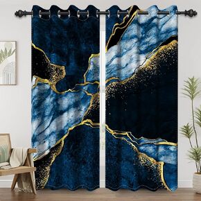 Renaiss Marble Blackout Curtains for Bedroom Gray Gold Abstract Cracked Texture Window Curtain Modern Luxury Art Window Drapes for Living Room Decor Darkening Curtains 2 Panels Set, 26x63 Inch