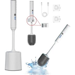 Electric Toilet Brush, Toilet Bowl Brush & Holder, Silicone Bristle, Wireless & Rechargeable Toilet Scrubber, Wall Mounted, Bathroom Cleaner