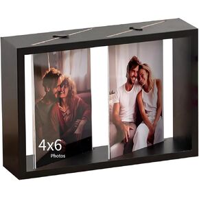 Inweder 4x6 Picture Frame Tabletop: Special Angled Design - Black Double Photo Frame - Wood 4 x 6 Frame Home Decor