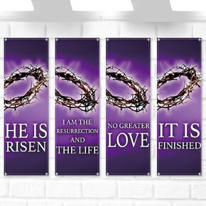 4 Pcs Church Banners for Sanctuary Wall Fall Harvest Church Banners with Scripture Bible Verses Banner Welcome Inspirational Religious Praise Hanging Signs for Church Decor, 2 x 6 Feet