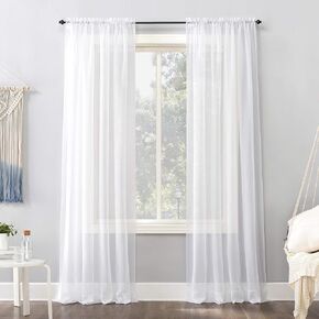 No. 918 Emily Sheer Voile Single Curtain Panel, 59 x 108 Inch, White