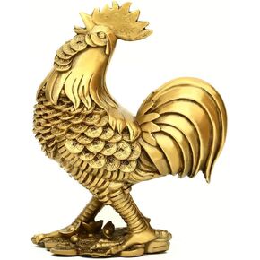 BRASSTAR Brass Feng Shui Statue Wealth Rooster Gold Coins Chicken Treasure Cock Good Fortune Lucky Auspicious Home Office Decor Collection Gift TQZDPT11