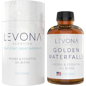 Levona Scent Essential Oil - Fresh Aroma for Home, Office, Hotel, & Spa, for Humidifiers and Diffusers, Luxury Fragrance, with Lemongrass, Spicy-Herbal Sage Notes - 500ml/ 17 fl oz, Golden Waterfalls