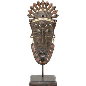 Deco 79 Polystone Mask Primitive African Sculpture, 8" x 6" x 22", Brown