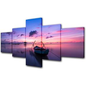 Norse Decor Black and White Painting Vikings Ship Artwork Fantasy Sailing Boat Pictures for Living Room Home 5 Panel Dragon Canvas Wall Art Modern Framed Ready to Hang Posters and Prints(60''Wx32''H)