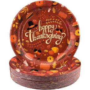 EPHYO 50pcs Thanksgiving plates Disposable Autumn Fall Harvest Give Thanks Platters Paper Plates Dinnerware Salad Dessert Appetizer Party Even Wedding Baby Shower Supplies 10in Round