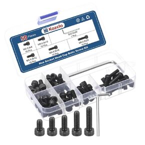 50pcs M5 Socket Head Cap Screws Bolts Nuts Assortment Kit - [M5x8/10/12/16/20mm] Alloy Steel Fully Threaded Black Oxide 12.9 Internal Hex Screws for 3D Printer Use, with Wrench