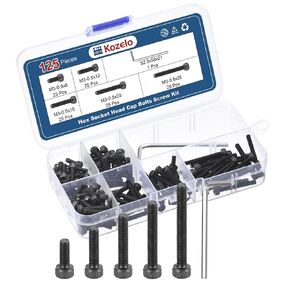 125pcs M3 Socket Head Cap Screws Bolts Nuts Assortment Kit - [M3x8/12/16/20/25mm] Alloy Steel Fully Threaded Black Oxide 12.9 Internal Hex Screw for 3D Printer Use, with Wrench