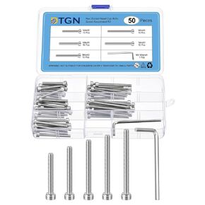 50Pcs M4 Metric Screw Assortment, M4 Bolts Socket Head Screws, 304 Stainless Steel M4x30/35/40/45/50mm Hex Socket Head Cap Screws Bolt Set with Wrench for 3D Printing DIY
