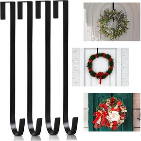 PECULA 2 Pack 14" Wreath Hangers for Front Door, Wreath Door Hanger 40lb Load-bearing, Metal Wreath Hanger for Welcome Sign, Door Wreath Hanger for Christmas Halloween Easter Decoration (Black)