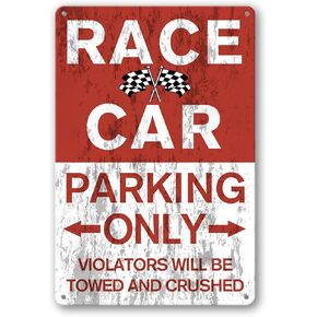 Race Car Room Decor For Boys，Vintage Car Metal Tin Signs Bedroom And Garage Cars Sign Wall Decor Race Car Parking Only 8x12 Inch