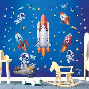 DECOWALL SG2-2416 Rockets and Astronauts Wall Stickers Outer Space Decals Baby Nursery Boys Bedroom Playroom Décor Spaceship Satellite Star Comet Moon Telescope Peel Stick Art