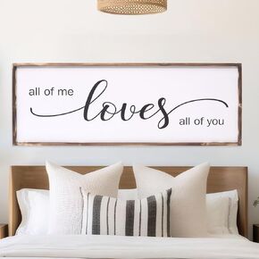 All Of Me Loves All Of You Wall Decor 42''×15'' Large Vintage Framed Wooden Sign, Modern Art Plaque for Master Bedroom or Above the Bed, Farmhouse Style Home Love Quote Wall Hanging Decoration