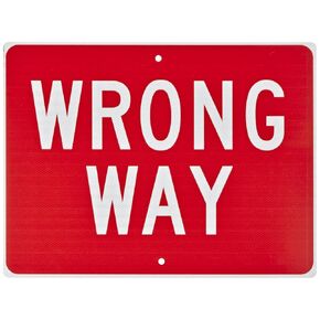 NMC TM133J WRONG WAY Traffic Sign - 24 in. x 18 in. Heavy Duty Reflective Aluminum Sign, White Text on Red Base