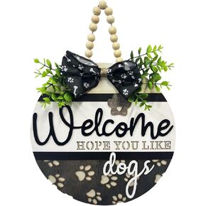 ترحيب ثلاثي الأبعاد نأمل أن تحب إكليل الكلاب لتزيين الباب الأمامي، أكاليل خشبية مستديرة ريفية معلقة على الحائط في الهواء الطلق، المزرعة، الشرفة، لافتة ترحيب إكليل معلقة لمحبي الكلاب (مرحبًا) in Kuwait
