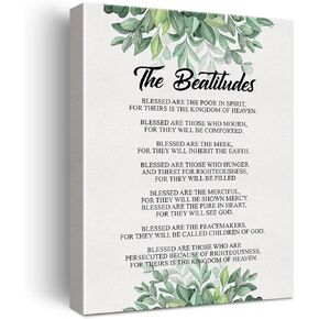 LEXSIVO the Beatitudes Scripture Sign Canvas Home Wall Art Decor Bible Verse Painting 12x15 Christian Poster Framed Ready to Hang