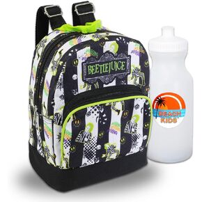 WARNER BROS PICTURES Beetlejuice Mini Backpack Bundle - 10" Canvas Beetlejuice Backpack with Front Pocket and Bottle | Beetlejuice Backpack Purse Set for Girls