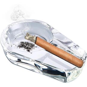 Ashtray, cigar ashtray, smokeless and odourless transparent glass ashtray for home office outdoor patio desk (White)