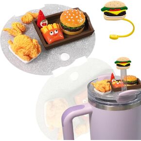 Cup Lid Accessories for Stanley Cup With Silicone Straw Cap for Stanley 40 Oz Cup Accessories Charms for Stanley Tumblers Miniature Hamburger Fried Chicken Decorations For Speical Gifts