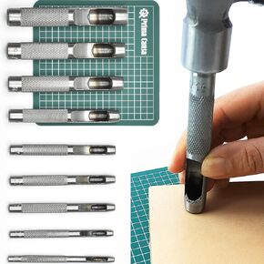 Leather Working Tools 9 Set - Leather Hole Punch for Belts, Plastic, Rubber, etc - Leather Punch Tool (1/8"-1/2")