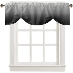 Tie Up Valance Curtain Ombre Black Grey Valance for Windows Adjustable Valance 60 Inches Window Treatment Tie-up Shade Valance for Kitchen Living Room Rod Pocket 1 Panel