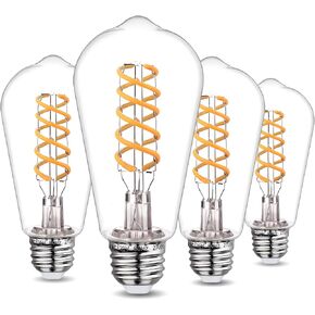 4-Pack Dimmable Vintage LED Edison Bulb 60W Equivalent, 6W 600Lumens Edison Light Bulbs 2700K Soft White, ST58 Antique LED Filament Bulb, Clear Plastic, E26 Base
