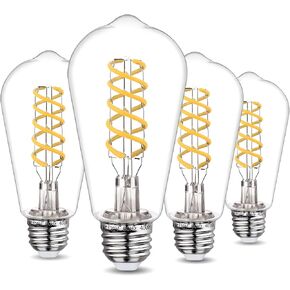 4-Pack Dimmable Vintage LED Edison Bulb 60W Equivalent, 6W 600Lumens Edison Light Bulbs 2700K Soft White, ST58 Antique LED Filament Bulb, Clear Plastic, E26 Base