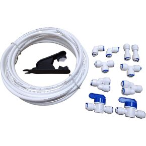 1/4" inch Quick Connect Water Purifiers Tube Fittings for RO Water Reverse Osmosis System (Ball Valve + L + Y + I + T Type) + PVC Pipe Tube Hose Cutter + 10 Meters/32.8 Feet Tubing Pipe (White)