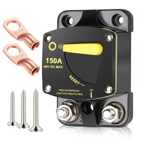 150 Amp Circuit Breaker DC 12V-48V Fuse W/Manual Reset Switch for RV Car Audio Marine Boat Trolling Motor Stereo Audio Battery Solar System with OCP OVP