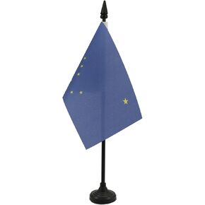 AZ FLAG Alaska Table Flag 4'' x 6'' - US State of Alaska Desk Flag 15 x 10 cm - Black Plastic Stick and Base