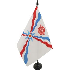 AZ FLAG Assyria Table Flag 5'' x 8'' - Assyrian Desk Flag 21 x 14 cm - Black Plastic Stick and Base