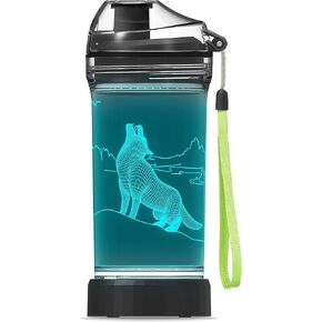 YuanDian Wolf Gifts, Light Up Boy Water Bottle with 3D Animal Wolf Design- 14 OZ Tritan BPA Free - Cool Drinking Cups Gift for School Baby Kids Child Christmas Holiday