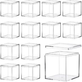 50 Pcs Clear Small Acrylic Box Plastic Acrylic Square Cube with Lid, 0.98×0.98×0.79 inches Gifts Box Storage Containers Display Box for Cosmetics, Jewelry, Party Favors, Makeup, and Tiny Item