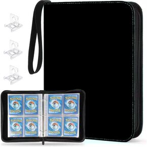Top Loader Binder for Cards 4 Pocket PU Leather Pokemon Toploader Binder 50 Pages for 400 Cards DoubleSide Loading Card Binder Top Loader with 3 Two-Piece Small Stand for Card Holders