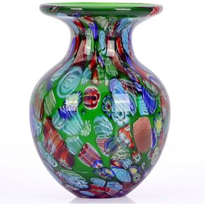 Hand Blown Glass vase, Colorful Glass Decorative vase, Glass Art Green vase for Bookshelf Coffee Table Floor Mantelpiece Entry Table top TV Stand and Dining Table Centerpiece Decorative vase.