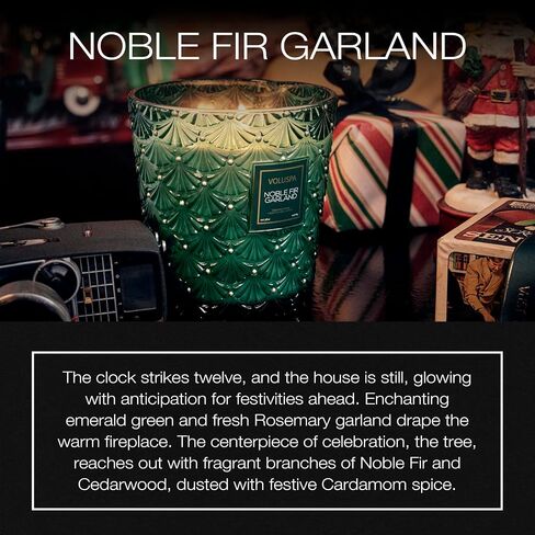 Voluspa Noble Fir Garland, 3 Wick Hearth Candle, 38 oz, 80 Hour Burn Time, Coconut Wax Blend, Christmas Scented Candles for Home, Poured in The USA in Saudi Arabia