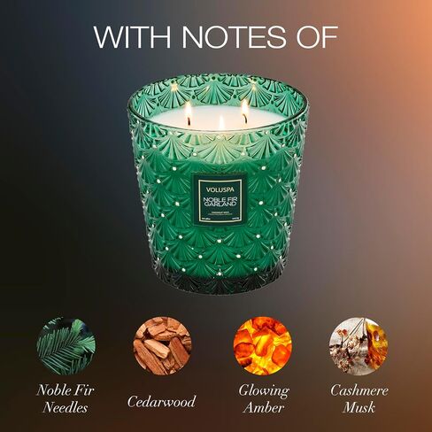 Voluspa Noble Fir Garland, 3 Wick Hearth Candle, 38 oz, 80 Hour Burn Time, Coconut Wax Blend, Christmas Scented Candles for Home, Poured in The USA in Saudi Arabia