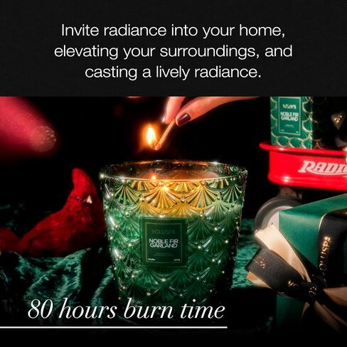 Voluspa Noble Fir Garland, 3 Wick Hearth Candle, 38 oz, 80 Hour Burn Time, Coconut Wax Blend, Christmas Scented Candles for Home, Poured in The USA in Saudi Arabia