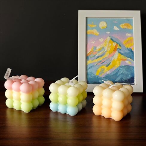 Handmade Bubble Candle - 2.3" × 2.3" Aesthetic Gradual Color Decor for Cute Room or Preppy Aesthetic, Teen Girls' Room Decor, TikTok Aesthetic Candles for Gifts in Saudi Arabia