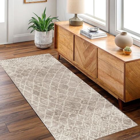 Rug Collective Runner Rug for Bedroom, Kitchen, Livingroom Decor, Waterproof Rug, Easy to Clean Runner, Nordic Nahla Beige Runner 2'6''X13'1'' Runner in Saudi Arabia