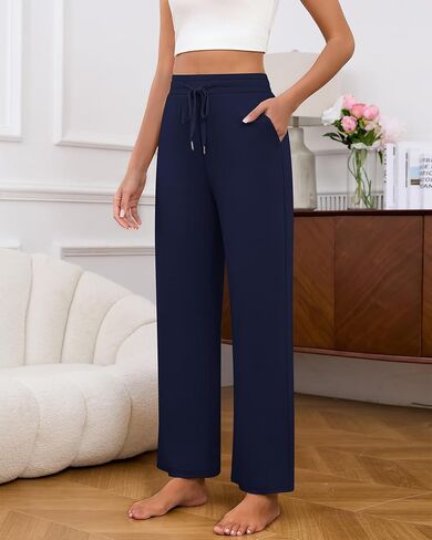 Riyiper 3 Pack Women's Straight Leg Sweatpants High Waisted Lounge Pants Knitted Open Bottom Drawstring Pants with Pocket in Saudi Arabia