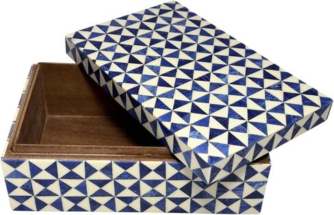 Perilla Home ﻿Home Decor Decorative Storage Wooden Boxes Wooden Box Jestor Gifts For All Blue and off white in Kuwait
