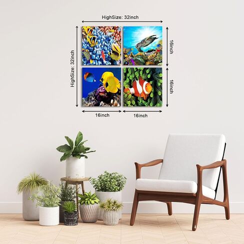 Bathroom Decor Wall Art 4 PCS Blue Ocean Theme Seashells Starfish Coastal Painting Beach Wall Art Pictures Prints Posters Modern Framed Ready for Kids Room Bathroom Bedroom Decor to Hang in Saudi Arabia